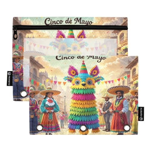 Cinco De Mayo Celebration Federmäppchen-Set für 3-Ringbuch, glatter Reißverschluss mit transparentem PVC-Fenster, Federmäppchen für Schulbedarf, 2 Stück von Nexawaveo
