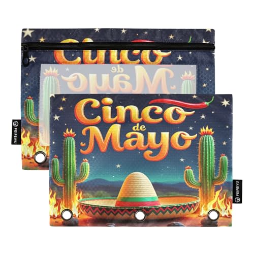 Cinco De Mayo Elements Federmäppchen-Set für 3-Ringbuch, glatter Reißverschluss mit transparentem PVC-Fenster, Federmäppchen für Schulbedarf, 2 Stück von Nexawaveo
