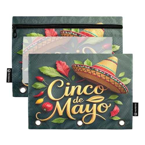 Cinco De Mayo Federmäppchen-Set für 3-Ringordner, glatter Reißverschluss mit transparentem PVC-Fenster, Federmäppchen für Schulbedarf, Dunkelgrün, 2 Stück von Nexawaveo
