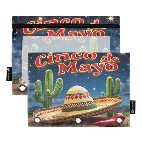 Cinco De Mayo Federmäppchen-Set mit Sombrero, 2 Stück, für 3-Ringbuch, glatter Reißverschluss mit transparentem PVC-Fenster, Federmäppchen für Schulbedarf von Nexawaveo