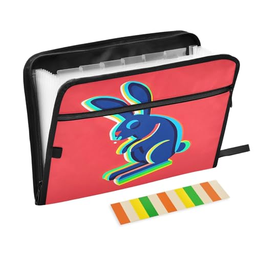 Colorful Bunny Fächermappe mit 13 Fächern, A4, Dokumenten-Organizer mit Reißverschluss, Rot von Nexawaveo