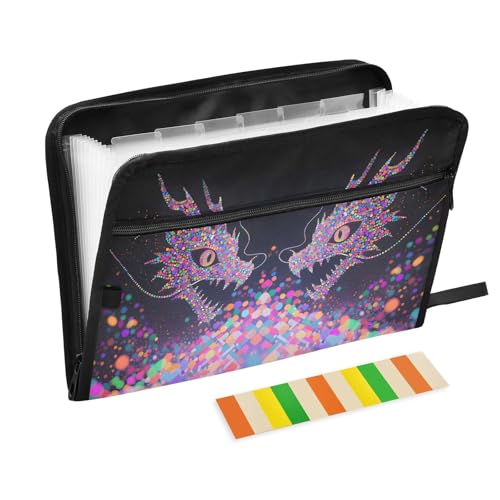 Colorful Dragon Akkordeon-Aktenordner, 13 Fächer, erweiterbar, mit Etiketten, Rechnungen, Quittungen, Dokumentenhalter Colorful Dragon Akkordeon-Aktenordner, 13 Fächer, erweiterbar, mit Etiketten, Rechnungen, Quittungen, Dokumentenhalter von Nexawaveo