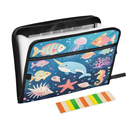 Cute Sea Lifes Fächermappe mit Reißverschluss, 13 Taschen, Akkordeon-Dokumenten-Organizer für Arbeit und Zuhause, Blau Cute Sea Lifes Fächermappe mit Reißverschluss, 13 Taschen, Akkordeon-Dokumenten-Organizer für Arbeit und Zuhause, Blau von Nexawaveo