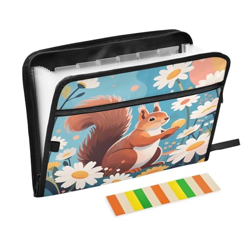 Daisy and Squirrel Fächermappe mit 13 Fächern, A4, Dokumenten-Organizer mit Reißverschluss von Nexawaveo