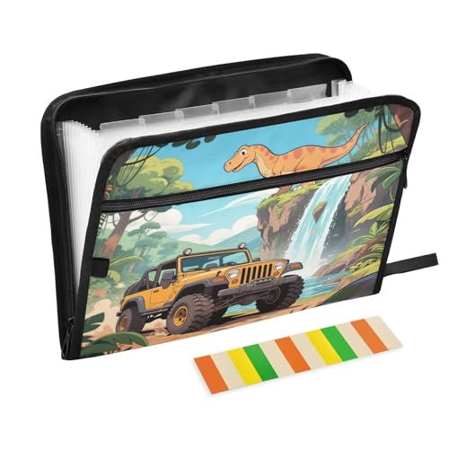 Dokumenten-Organizer mit Cartoon-Dinosaurier und Geländewagen, erweiterbarer Reißverschluss, 13 Taschen, Akkordeon-Dokumenten-Organizer für Arbeit und Zuhause Dokumenten-Organizer mit Cartoon-Dinosaurier und Geländewagen, erweiterbarer Reißverschluss, 13 Taschen, Akkordeon-Dokumenten-Organizer für Arbeit und Zuhause von Nexawaveo