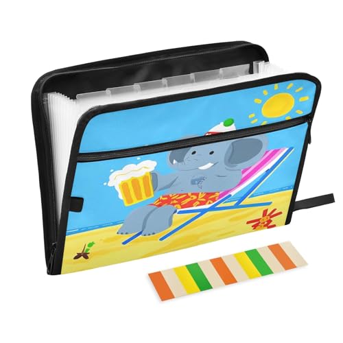 Dokumenten-Organizer mit Cartoon-Elefant mit Bier, erweiterbarer Reißverschluss, 13 Taschen, Akkordeon-Dokumenten-Organizer für die Arbeit und Zuhause Dokumenten-Organizer mit Cartoon-Elefant mit Bier, erweiterbarer Reißverschluss, 13 Taschen, Akkordeon-Dokumenten-Organizer für die Arbeit und Zuhause von Nexawaveo