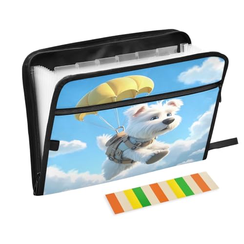 Dokumenten-Organizer mit Cartoon-Hund, Fallschirmspringen im Himmel, erweiterbarer Reißverschluss, 13 Taschen, Akkordeon-Dokumenten-Organizer für Arbeit und Zuhause Dokumenten-Organizer mit Cartoon-Hund, Fallschirmspringen im Himmel, erweiterbarer Reißverschluss, 13 Taschen, Akkordeon-Dokumenten-Organizer für Arbeit und Zuhause von Nexawaveo