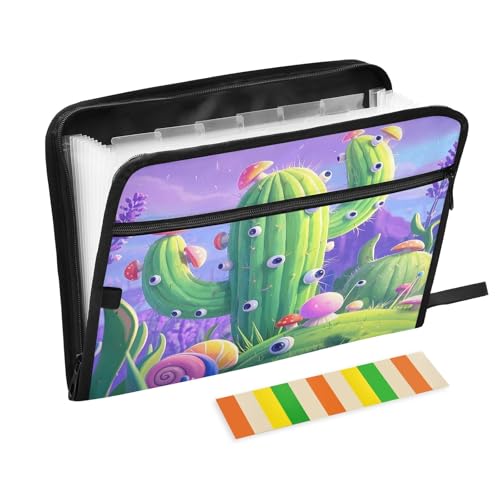 Dokumenten-Organizer mit Cartoon-Kaktus mit Augen in lila Querformat, erweiterbarer Reißverschluss, 13 Taschen, Akkordeon-Dokumenten-Organizer für Arbeit und Zuhause Dokumenten-Organizer mit Cartoon-Kaktus mit Augen in lila Querformat, erweiterbarer Reißverschluss, 13 Taschen, Akkordeon-Dokumenten-Organizer für Arbeit und Zuhause von Nexawaveo