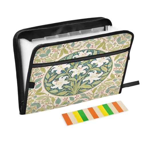 Dokumentenmappe im Jugendstil, Lilien, mit Reißverschluss, 13 Fächer, Akkordeon-Dokumenten-Organizer für Arbeit und Zuhause, dunkel Dokumentenmappe im Jugendstil, Lilien, mit Reißverschluss, 13 Fächer, Akkordeon-Dokumenten-Organizer für Arbeit und Zuhause, dunkel von Nexawaveo