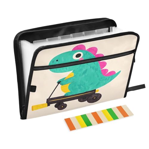 Dokumentenmappe mit Cartoon-Dinosaurier auf beigefarbenem Reißverschluss, 13 Fächer, Akkordeon-Dokumenten-Organizer für Arbeit und Zuhause Dokumentenmappe mit Cartoon-Dinosaurier auf beigefarbenem Reißverschluss, 13 Fächer, Akkordeon-Dokumenten-Organizer für Arbeit und Zuhause von Nexawaveo