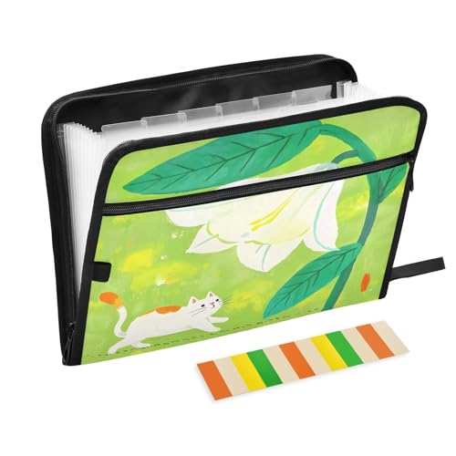 Dokumentenmappe mit Cartoon-Katze und großer Blume, erweiterbarer Reißverschluss, 13 Taschen, Akkordeon-Dokumenten-Organizer für Arbeit und Zuhause, Grün Dokumentenmappe mit Cartoon-Katze und großer Blume, erweiterbarer Reißverschluss, 13 Taschen, Akkordeon-Dokumenten-Organizer für Arbeit und Zuhause, Grün von Nexawaveo