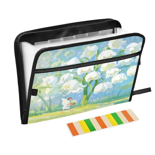 Dokumentenmappe mit Fee und großen Blumen, blau, erweiterbarer Reißverschluss, 13 Taschen, Akkordeon-Dokumenten-Organizer für Arbeit und Zuhause von Nexawaveo