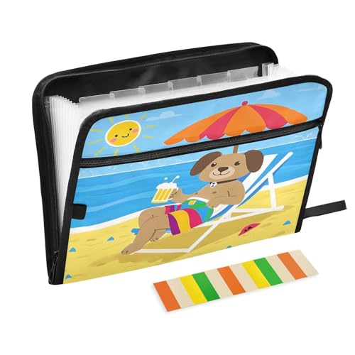 Dokumentenmappe mit Hund mit Bier am Strand, erweiterbarer Reißverschluss, 13 Taschen, Akkordeon-Dokumenten-Organizer für Arbeit und Zuhause Dokumentenmappe mit Hund mit Bier am Strand, erweiterbarer Reißverschluss, 13 Taschen, Akkordeon-Dokumenten-Organizer für Arbeit und Zuhause von Nexawaveo