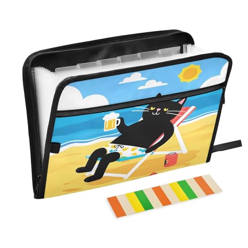 Dokumentenmappe mit Reißverschluss, 13 Fächer, Motiv: schwarze Katze am Strand, Akkordeon-Dokumenten-Organizer für Arbeit und Zuhause Dokumentenmappe mit Reißverschluss, 13 Fächer, Motiv: schwarze Katze am Strand, Akkordeon-Dokumenten-Organizer für Arbeit und Zuhause von Nexawaveo