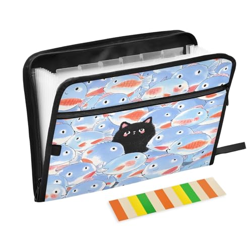 Dokumentenmappe mit Reißverschluss, 13 Fächer, Motiv: schwarze Katze unter Fischen, Akkordeon-Dokumenten-Organizer für Arbeit und Zuhause Dokumentenmappe mit Reißverschluss, 13 Fächer, Motiv: schwarze Katze unter Fischen, Akkordeon-Dokumenten-Organizer für Arbeit und Zuhause von Nexawaveo