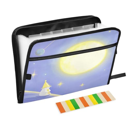 Dokumentenmappe mit Reißverschluss, 13 Fächer, für Arbeit und Zuhause, Motiv: Mond und Nacht, Aquarellfarben von Nexawaveo