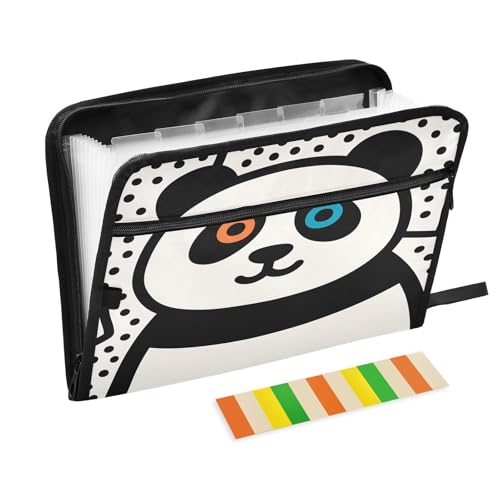 Dotted Panda Fächermappe mit 13 Fächern, A4, mit Reißverschluss, Schwarz von Nexawaveo