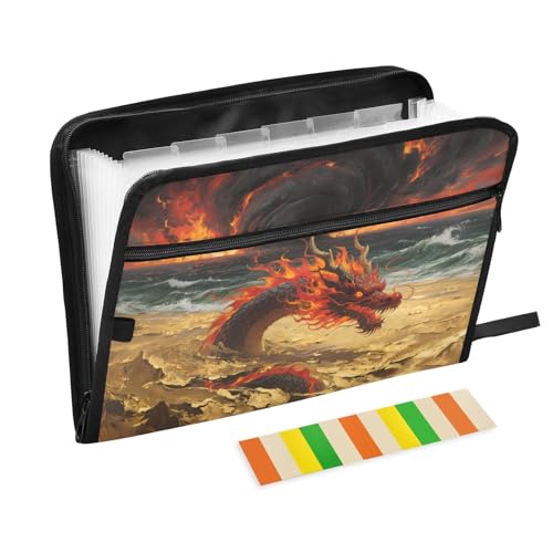 Dragon on Sea Akkordeon-Aktenordner, 13 Fächer, erweiterbarer Aktenordner mit Etiketten, Rechnungen, Quittungen, Dokumentenhalter von Nexawaveo