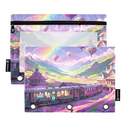 Dreamy Train Valley Federmäppchen-Set für 3-Ringbuch, glatter Reißverschluss mit transparentem PVC-Fenster, Federmäppchen für Schulbedarf, 2 Stück von Nexawaveo