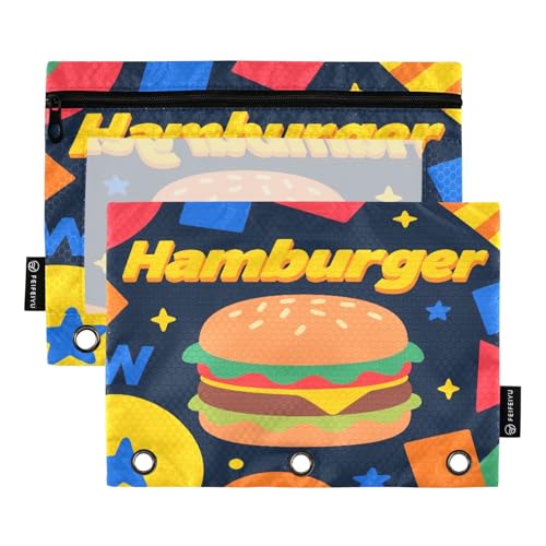 Energetic Hamburger-Federmäppchen-Set für 3-Ringbuch, glatter Reißverschluss mit transparentem PVC-Fenster, Federmäppchen für Schulbedarf, 2 Stück Energetic Hamburger-Federmäppchen-Set für 3-Ringbuch, glatter Reißverschluss mit transparentem PVC-Fenster, Federmäppchen für Schulbedarf, 2 Stück von Nexawaveo