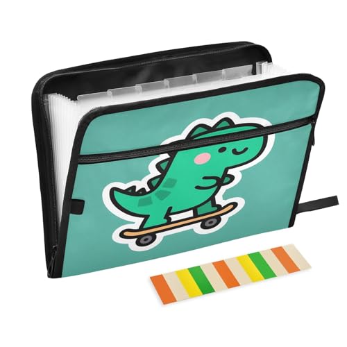 Fächermappe mit 13 Fächern, A4, mit Reißverschluss, Dinosaurier, Grün Fächermappe mit 13 Fächern, A4, mit Reißverschluss, Dinosaurier, Grün von Nexawaveo