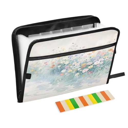 Fächermappe mit 13 Fächern, A4, mit Reißverschluss, Motiv: Aquarell-Wiesenlicht von Nexawaveo