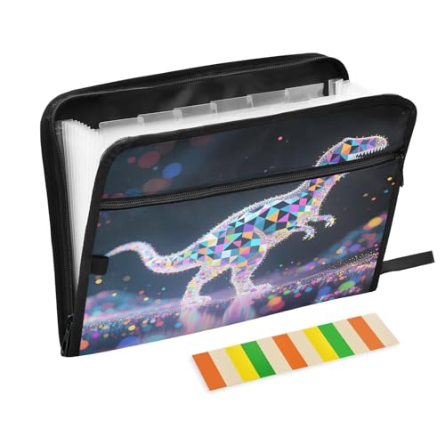 Fächermappe mit 13 Fächern, A4, mit Reißverschluss, Neon-Dinosaurier-Motiv von Nexawaveo