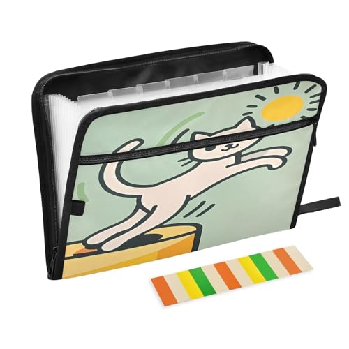 Fächermappe mit 13 Fächern, Cartoon-Katze, A4, mit Reißverschluss, Grün Fächermappe mit 13 Fächern, Cartoon-Katze, A4, mit Reißverschluss, Grün von Nexawaveo