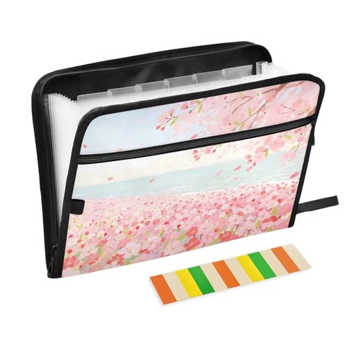 Fächermappe mit 13 Fächern, Kirschblüten und Meer, A4, Dokumenten-Organizer mit Reißverschluss Fächermappe mit 13 Fächern, Kirschblüten und Meer, A4, Dokumenten-Organizer mit Reißverschluss von Nexawaveo