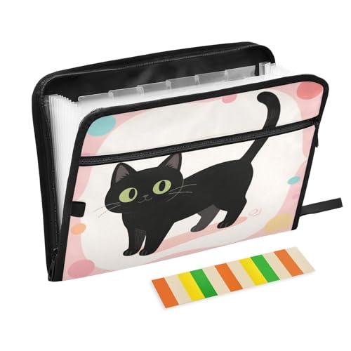 Fächermappe mit 13 Fächern, Retro-Katze mit Etiketten, A4, Dokumenten-Organizer mit Reißverschluss von Nexawaveo