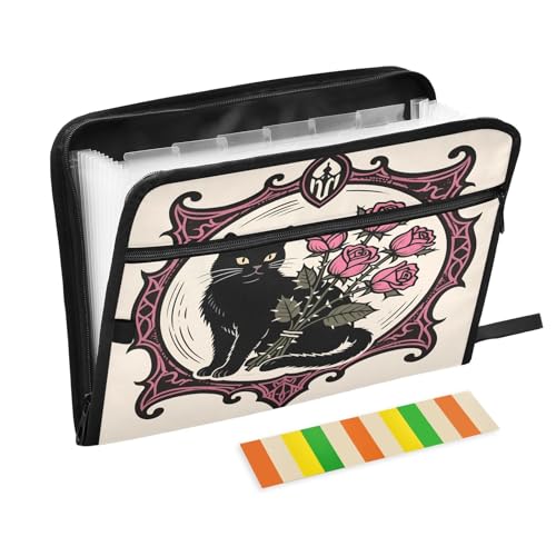 Fächermappe mit 13 Fächern, Retro-Katzen-Rose, hellbeige, A4, Dokumenten-Organizer mit Reißverschluss Fächermappe mit 13 Fächern, Retro-Katzen-Rose, hellbeige, A4, Dokumenten-Organizer mit Reißverschluss von Nexawaveo