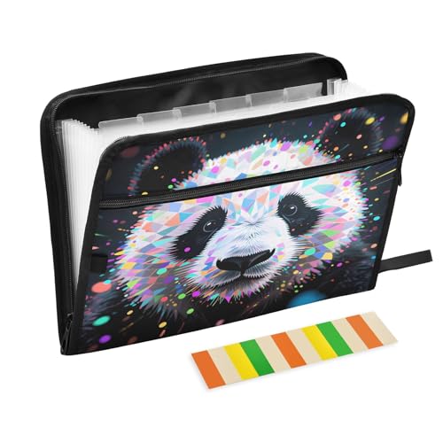 Fächermappe mit 13 Fächern, bunt, geometrisches Panda, A4, Dokumenten-Organizer mit Reißverschluss von Nexawaveo