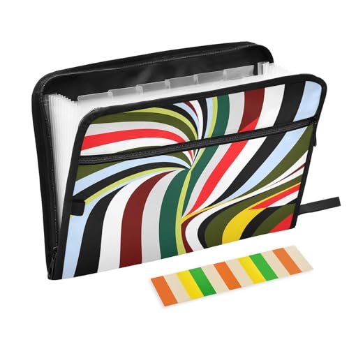 Fächermappe mit 13 Fächern, bunt, gestreift, mit Etiketten, A4, Dokumenten-Organizer mit Reißverschluss Fächermappe mit 13 Fächern, bunt, gestreift, mit Etiketten, A4, Dokumenten-Organizer mit Reißverschluss von Nexawaveo
