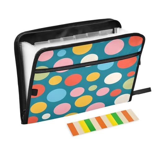 Fächermappe mit 13 Fächern, buntes Punktfeld, mit Etiketten, A4, Dokumenten-Organizer mit Reißverschluss Fächermappe mit 13 Fächern, buntes Punktfeld, mit Etiketten, A4, Dokumenten-Organizer mit Reißverschluss von Nexawaveo
