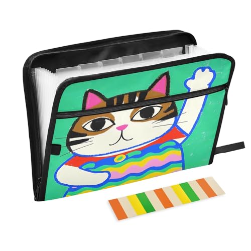 Fächermappe mit 13 Fächern, gestreiftes Katzenmuster, A4, Dokumenten-Organizer mit Reißverschluss Fächermappe mit 13 Fächern, gestreiftes Katzenmuster, A4, Dokumenten-Organizer mit Reißverschluss von Nexawaveo