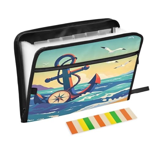Fächermappe mit 13 Fächern, nautisches Ozean-Motiv, A4, Dokumenten-Organizer mit Reißverschluss Fächermappe mit 13 Fächern, nautisches Ozean-Motiv, A4, Dokumenten-Organizer mit Reißverschluss von Nexawaveo