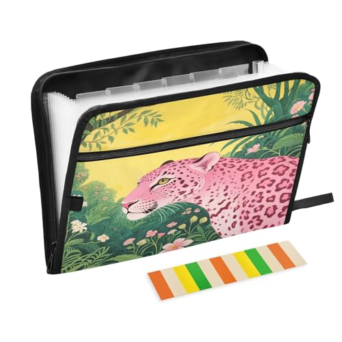 Fächermappe mit 13 Fächern, tropischer Leopardenmuster, mit Etiketten, A4, Dokumenten-Organizer mit Reißverschluss, Gelb Fächermappe mit 13 Fächern, tropischer Leopardenmuster, mit Etiketten, A4, Dokumenten-Organizer mit Reißverschluss, Gelb von Nexawaveo