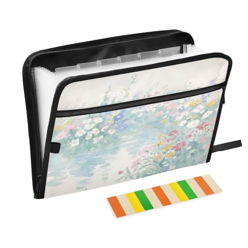 Fächermappe mit 13 Fächern und Etiketten, A4, mit Reißverschluss, Aquarell-Blumen von Nexawaveo