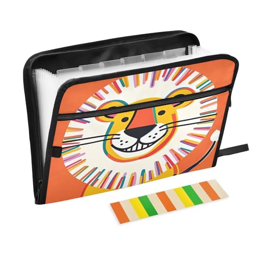 Fächermappe mit Reißverschluss, 13 Fächer, Akkordeon-Dokumenten-Organizer für Arbeit und Zuhause, Regenbogen-Löwen-Orange Fächermappe mit Reißverschluss, 13 Fächer, Akkordeon-Dokumenten-Organizer für Arbeit und Zuhause, Regenbogen-Löwen-Orange von Nexawaveo