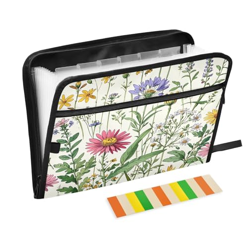 Fächermappe mit Reißverschluss, 13 Fächer, Blumenmuster, Akkordeon-Dokumenten-Organizer für Arbeit und Zuhause von Nexawaveo