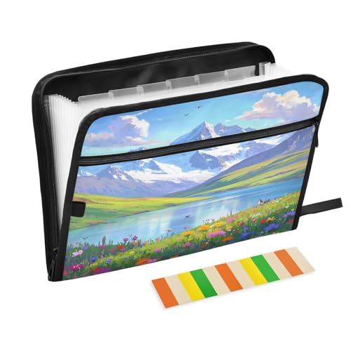 Fächermappe mit Reißverschluss, Seelenlandschaft mit bunten Blumen, 13 Taschen, Akkordeon-Dokumenten-Organizer für Arbeit und Zuhause von Nexawaveo