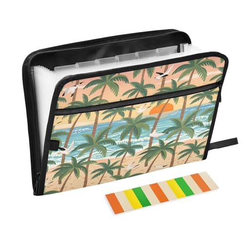 Fächermappe mit Strandpalmen und Vögeln, mit Reißverschluss, 13 Taschen, Akkordeon-Dokumenten-Organizer für die Arbeit und Zuhause Fächermappe mit Strandpalmen und Vögeln, mit Reißverschluss, 13 Taschen, Akkordeon-Dokumenten-Organizer für die Arbeit und Zuhause von Nexawaveo
