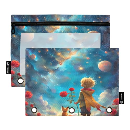 Fantasy Boy Celestial Federmäppchen-Set für 3-Ringbuch, glatter Reißverschluss mit transparentem PVC-Fenster, Federmäppchen für Schulbedarf, 2 Stück von Nexawaveo