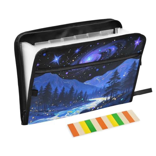 Fantasy Galaxy Akkordeon-Aktenordner mit 13 Fächern, erweiterbar, mit Etiketten, Rechnungen, Quittungen, Dokumentenhalter von Nexawaveo