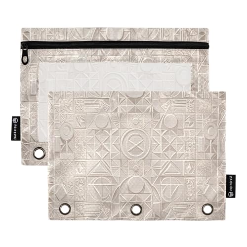 Federmäppchen-Set für 3-Ringbücher, geometrisches Grau, glatter Reißverschluss mit transparentem PVC-Fenster, Federmäppchen für Schulbedarf, 2 Stück Federmäppchen-Set für 3-Ringbücher, geometrisches Grau, glatter Reißverschluss mit transparentem PVC-Fenster, Federmäppchen für Schulbedarf, 2 Stück von Nexawaveo