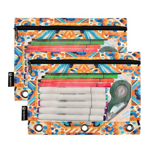 Federmäppchen-Set mit 3 Ringbüchern in Mandala-Orange, glatter Reißverschluss mit transparentem PVC-Fenster, Federmäppchen für Schulbedarf, 2 Stück Federmäppchen-Set mit 3 Ringbüchern in Mandala-Orange, glatter Reißverschluss mit transparentem PVC-Fenster, Federmäppchen für Schulbedarf, 2 Stück von Nexawaveo
