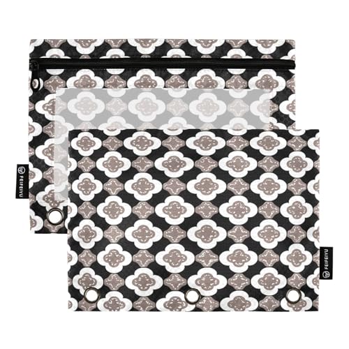 Federmäppchen für 3-Ringbücher, einfarbiges Design, schwarz, 2 Stück, glatter Reißverschluss mit transparentem PVC-Fenster, Federmäppchen für Schulbedarf von Nexawaveo