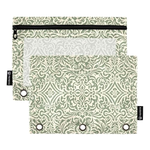 Federmäppchen im Vintage-Stil, Grün, Ornament, 2 Stück, für 3-Ringbücher, glatter Reißverschluss mit transparentem PVC-Fenster, Federmäppchen für Schulbedarf Federmäppchen im Vintage-Stil, Grün, Ornament, 2 Stück, für 3-Ringbücher, glatter Reißverschluss mit transparentem PVC-Fenster, Federmäppchen für Schulbedarf von Nexawaveo