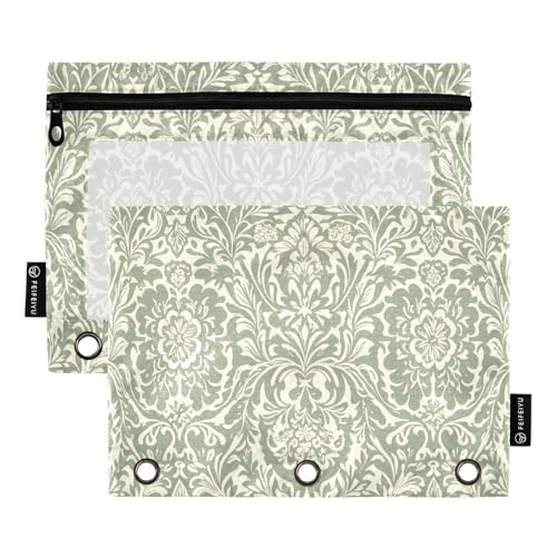 Federmäppchen im Vintage-Stil mit Blumenmuster auf Grün, 2er-Pack für 3-Ringbücher, glatter Reißverschluss mit transparentem PVC-Fenster, Federmäppchen für Schulbedarf Federmäppchen im Vintage-Stil mit Blumenmuster auf Grün, 2er-Pack für 3-Ringbücher, glatter Reißverschluss mit transparentem PVC-Fenster, Federmäppchen für Schulbedarf von Nexawaveo