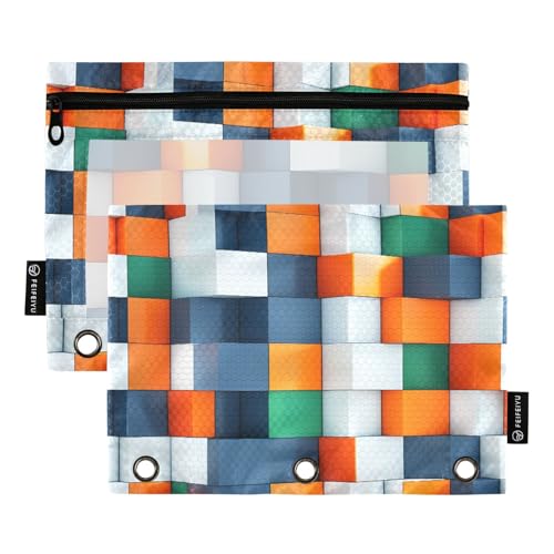Federmäppchen mit 3D-Muster, bunt, 2 Stück, für 3-Ringbücher, glatter Reißverschluss mit transparentem PVC-Fenster, Federmäppchen für Schulbedarf Federmäppchen mit 3D-Muster, bunt, 2 Stück, für 3-Ringbücher, glatter Reißverschluss mit transparentem PVC-Fenster, Federmäppchen für Schulbedarf von Nexawaveo